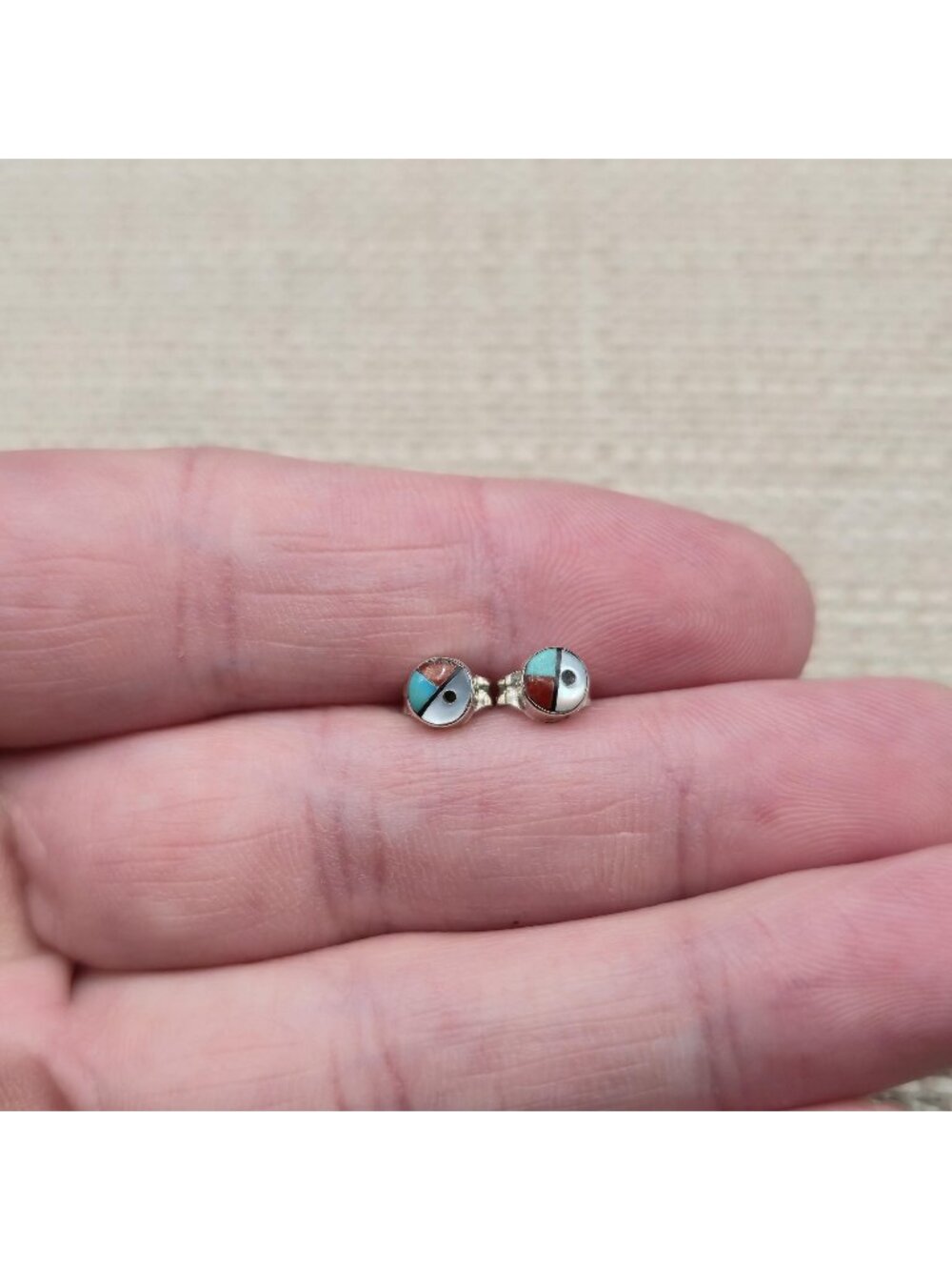 Sterling Silver Tiny Multi Stone Inlay Native American Style Stud Earrings A8716